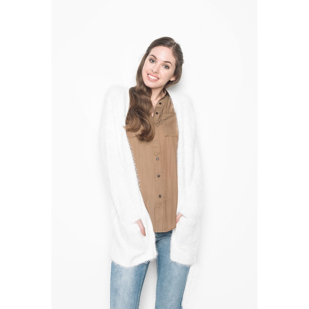 Minkpink White Soft Serve Fluffy Rib Cardigan XS